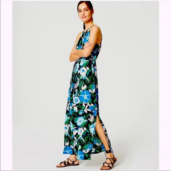 chinese dress ladies NWT Ann Taylor LOFT Summer Leaf Knit Maxi Beach Long Relax Black Dress –  JNL Trading main image 1